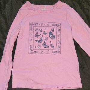 Girls' Pink Long-Sleeve Butterfly Graphic Tee